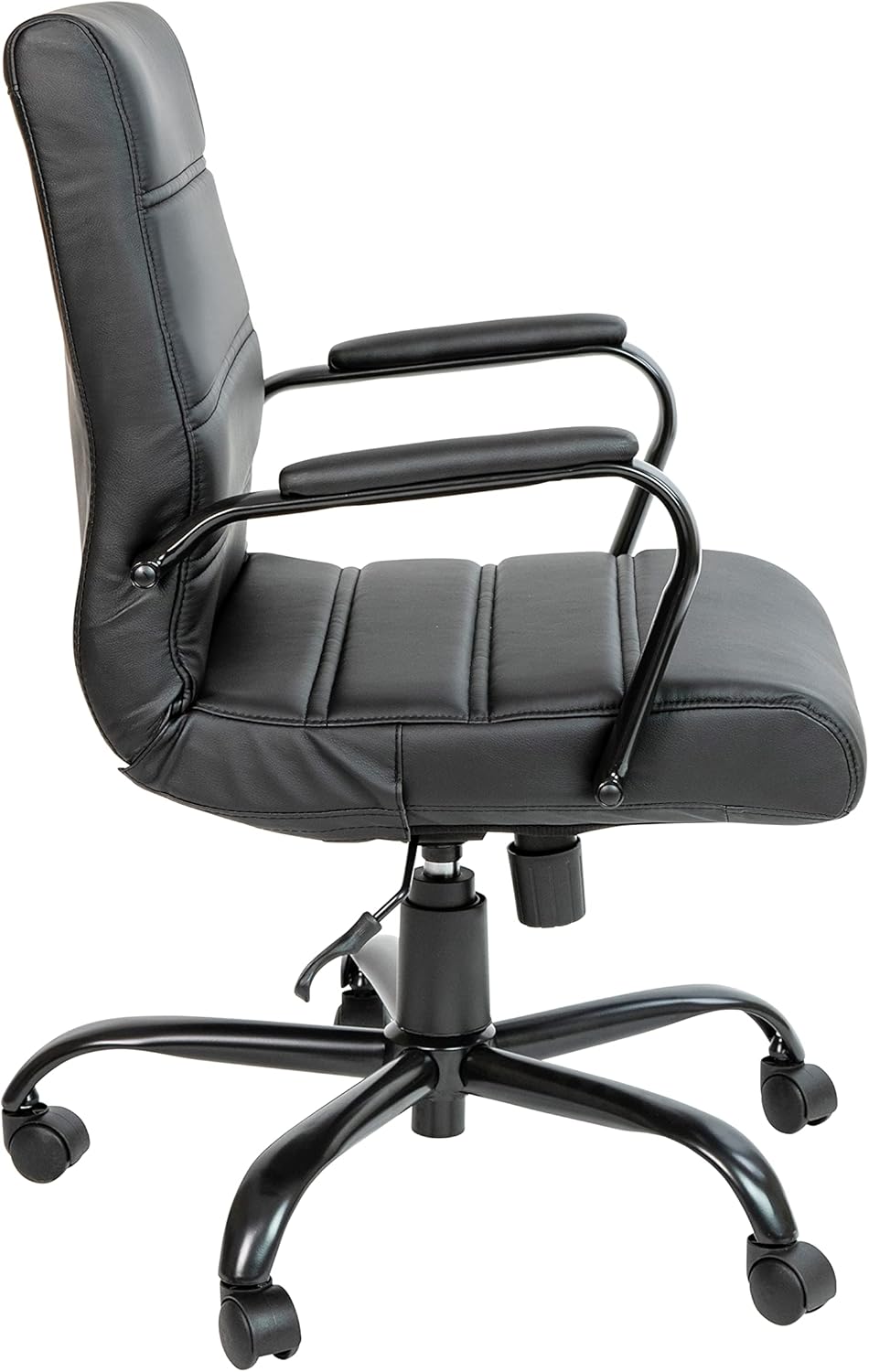 EMMA + OLIVER Mid-Back Black LeatherSoft Executive Swivel Office Chair with Black Frame/Arms