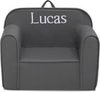 Delta Children Personalized Cozee Chair – Customize with Name – Foam Kids Chair for Ages 18 Months and Up, Dark Grey