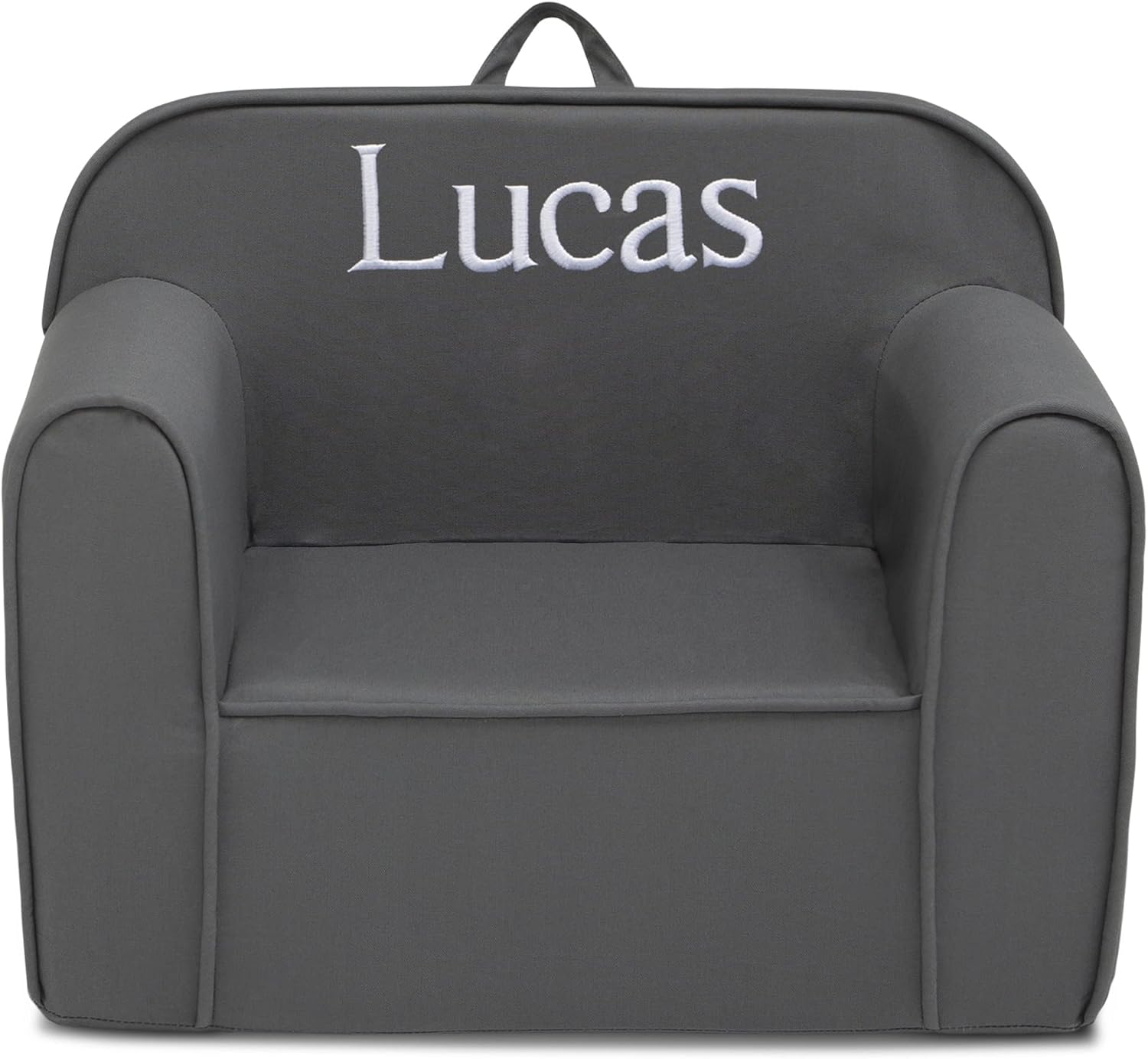Delta Children Personalized Cozee Chair – Customize with Name – Foam Kids Chair for Ages 18 Months and Up, Dark Grey