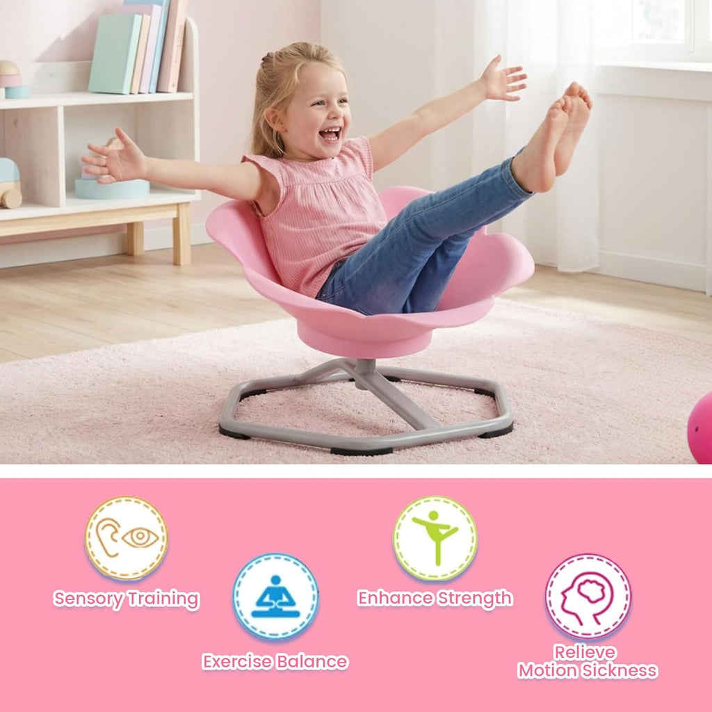 Olakids Sensory Spinning Chair, Flower Shape 360° Swivel Seat for Autistic Kids Autism ADHD Children with Non-Slip Design, Sit and Spin Toy for Body Balance Coordination Training (Pink)