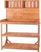 Potting Bench Table with 4 Storage Shelves and Side Hook, Polibi 65" Large Wooden Farmhouse Rustic Outdoor Patio Workstation, Garden Potting Bench with Splash Plate