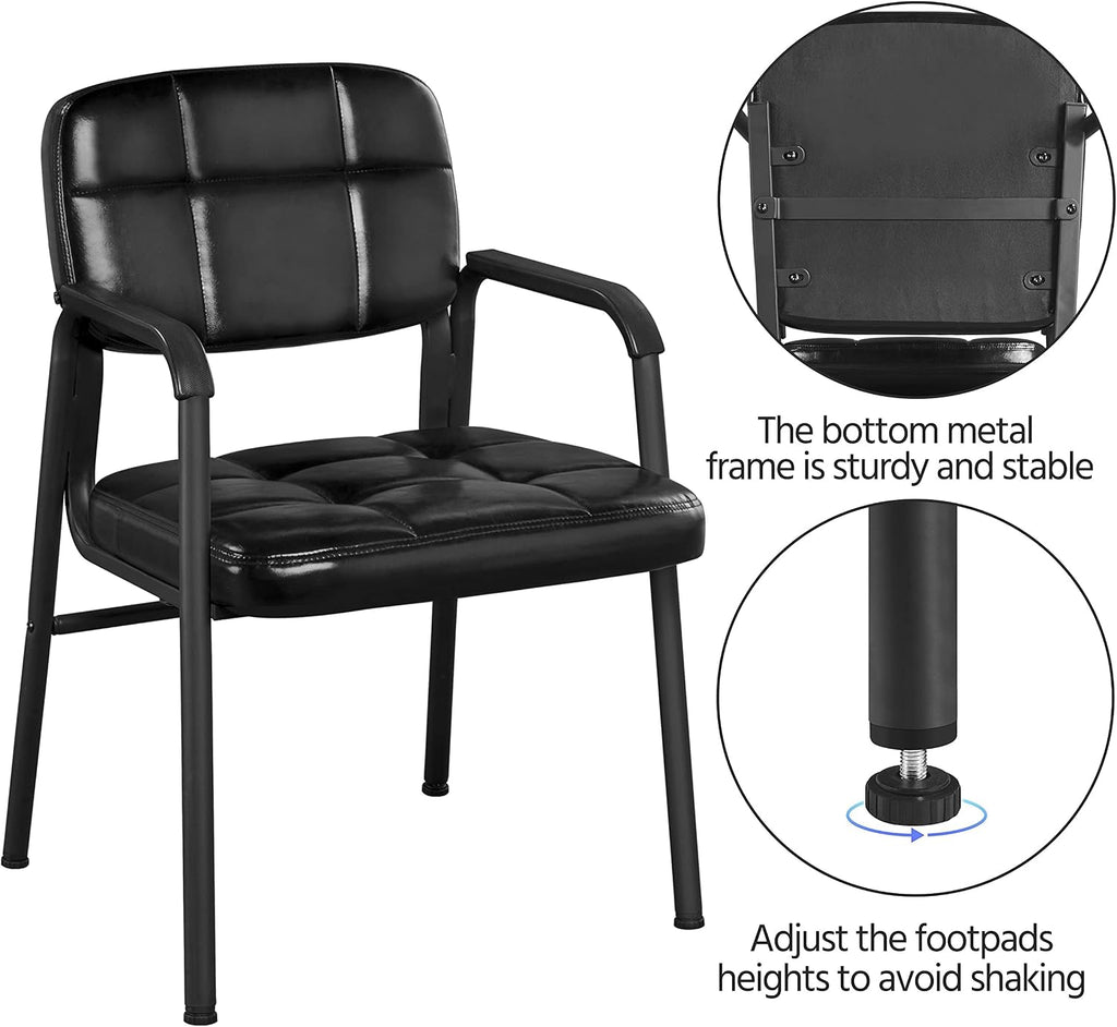 Yaheetech 2 PCS Office Guest Chair Mid Back Leather Reception Chairs Living Room Leisure Chairs with Lumbar Support for Waiting/Conference Room, Black