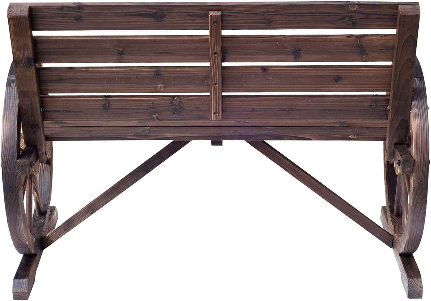 Wheel Solid Fir Wood Bench for Outdoor Patio with Carbonized Finish 2-Person 550lb Capacity
