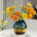 Glass Handmade Decorative Vase Ombre Centerpiece Vase with Yellow Base, Flower Vase for Home Decoration (Low vase)