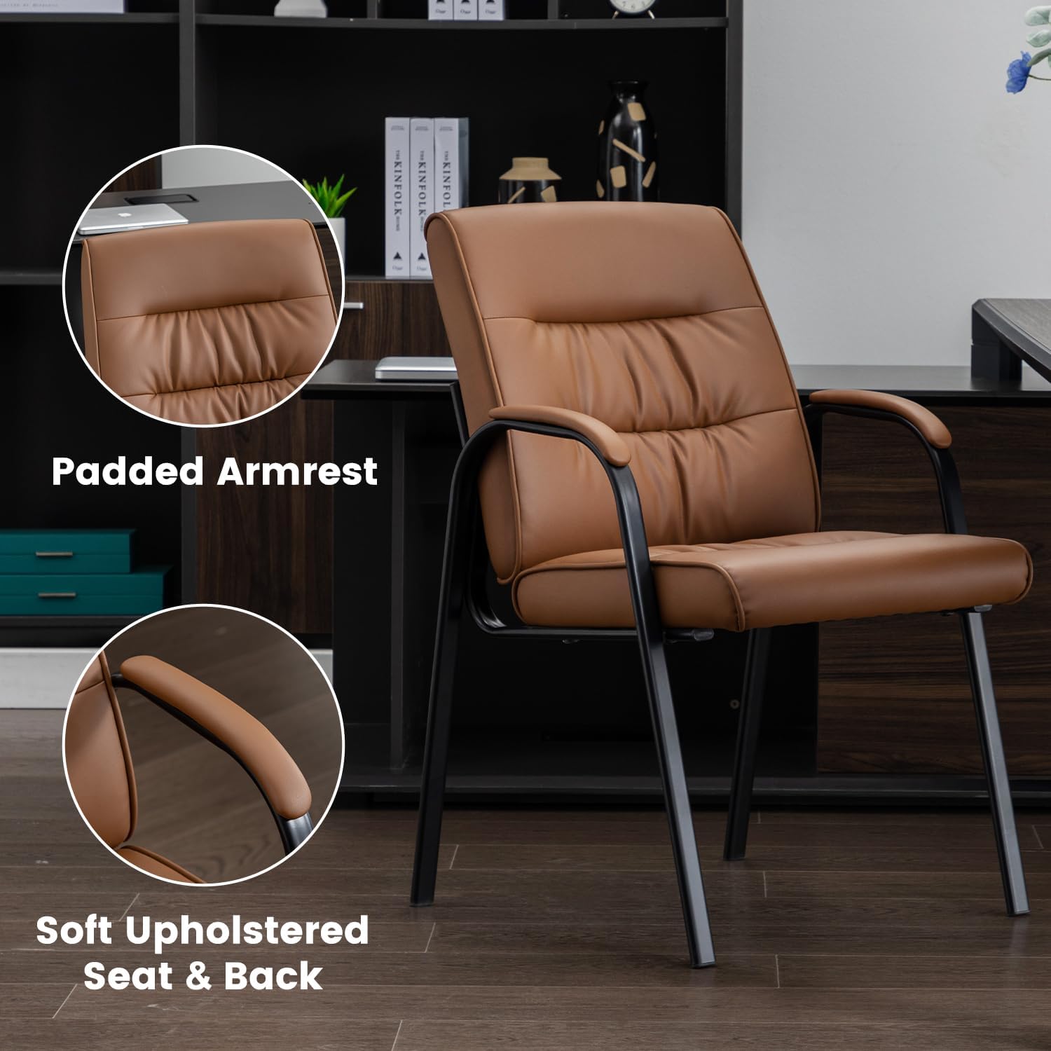 Office Guest Reception Chair Set of 2, Conference Room Chairs Waiting Room Chairs 2 Pack, Modern Leather Office Desk Chair No Wheels.