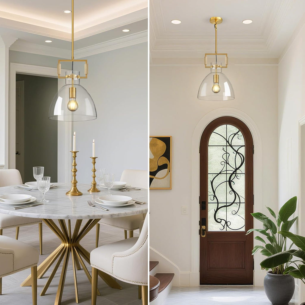 Modern Large Brass Kitchen Island Pendant Light, 10 '' W 1-Light Glass and Gold Island Pendant Lights,Dome Pendant Light, for Kitchen,Dining Room,Bathroom,Bar