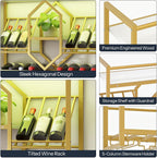 HOOBRO Wall Mounted Wine Rack with LED Light, 31.5" Wine Shelf, 3 Tier Wine Bottle Display Shelf with Glass Holder, Hanging Bar Liquor Storage Rack, for Kitchen, Bar, Gold and White DW73DBJ01