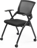 Stackable Conference Room Chair with Wheels, Folding Office Chair with Rebound Back & Padded Seat, 350 lb Capacity, Black – Ideal for Training, Guest, Reception & Event Seating