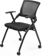Stackable Conference Room Chair with Wheels, Folding Office Chair with Rebound Back & Padded Seat, 350 lb Capacity, Black – Ideal for Training, Guest, Reception & Event Seating