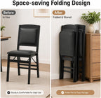POWERSTONE Folding Chairs Set of 4 with Padded Seat, Foldable Kitchen Dining Chair with Solid Wood Frame, No Assembly Space Saving Design for Home Living Room Small Space (4, Black)
