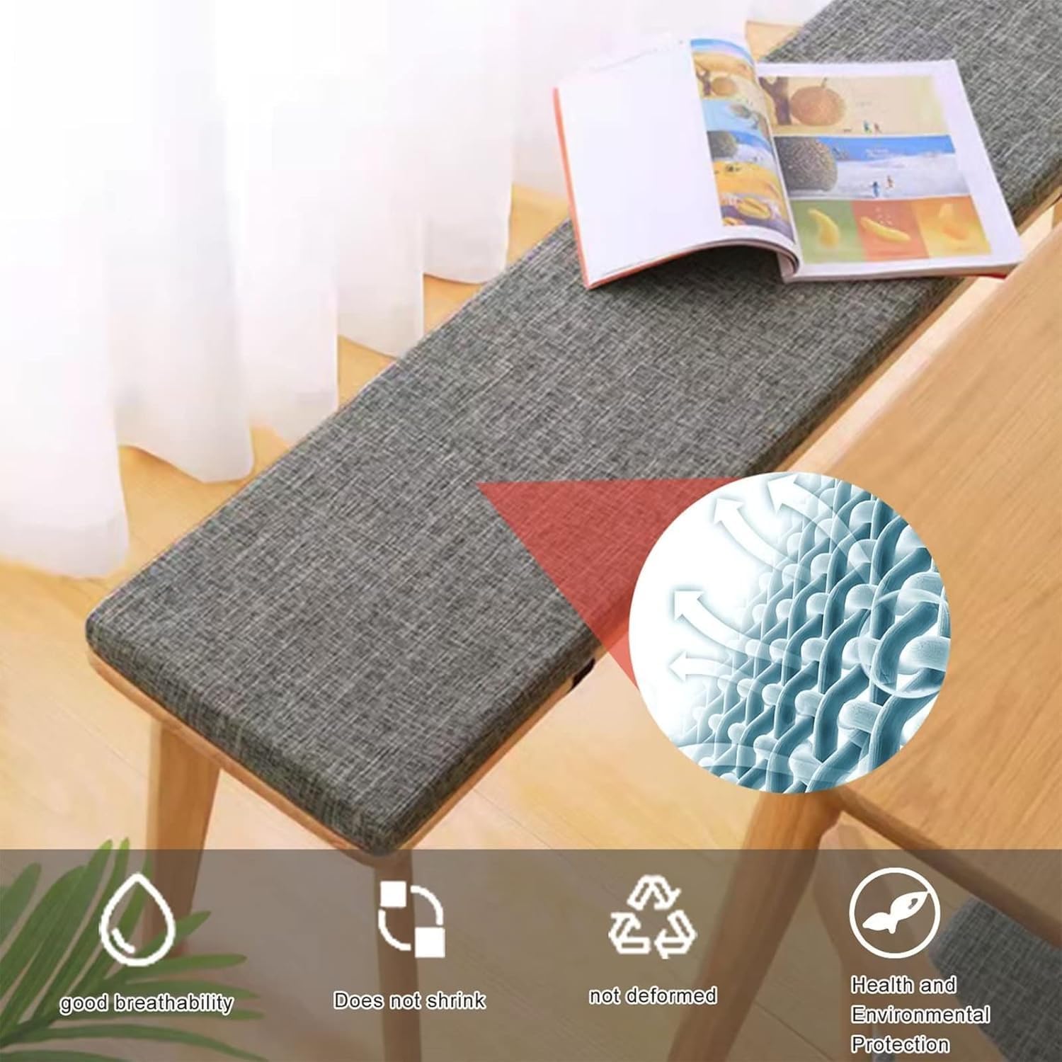 Indoor Bench Cushion 2 3 Seater Long Seat Cushion 120cm/150cm/140cm,Thick 5cm Garden Dining Seat Cushion Pad Kitchen Home Wooden Bench Outdoor(4,67x18in/170x45cm)
