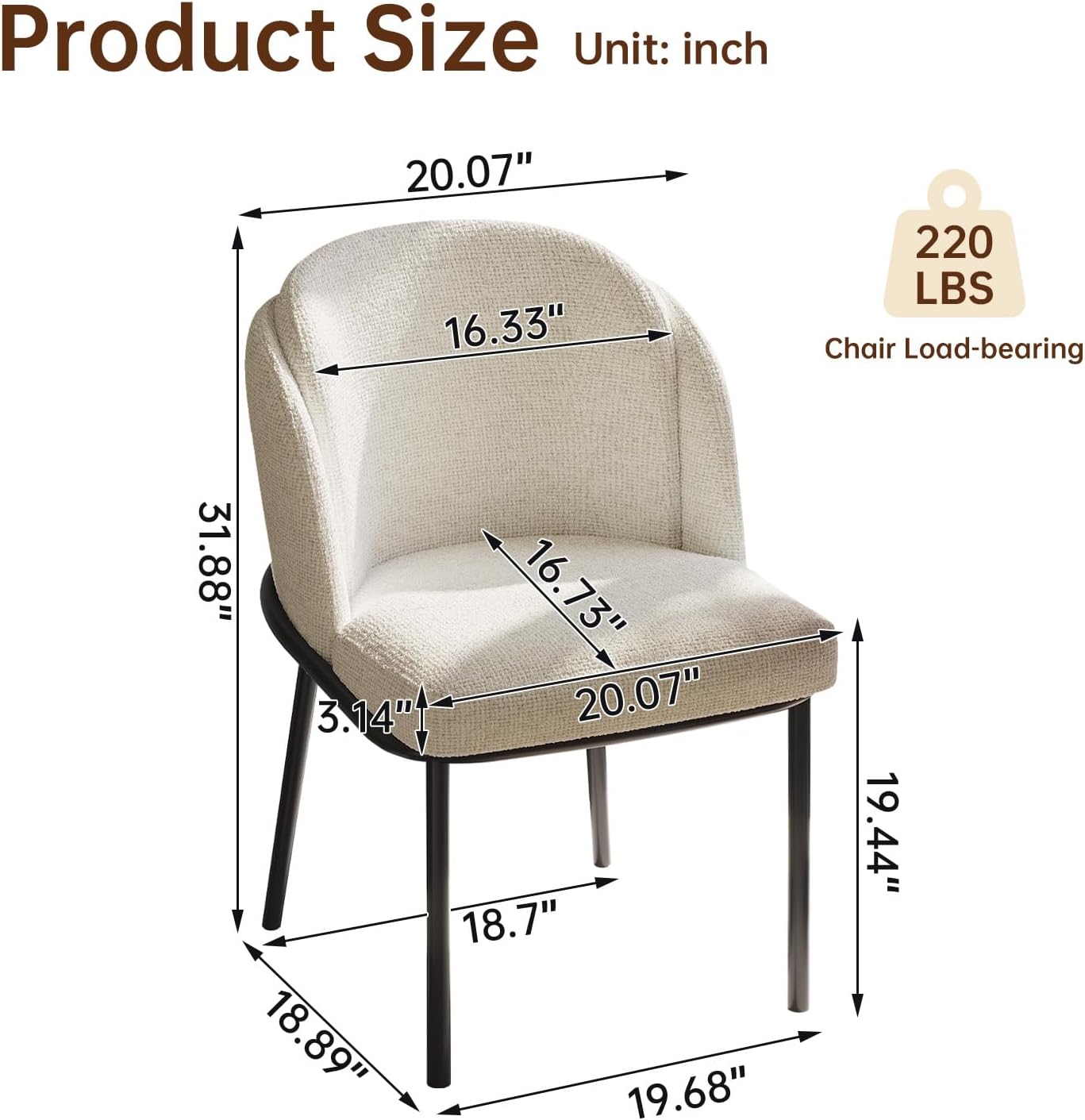 Modern Dining Chairs Set of 4 Cream White Upholstered Side Chairs with Curved Backrest Ergonomic Soft Seat Metal Legs Kitchen Dining Room Living Room Vanity Accent Chairs Mid Century Style