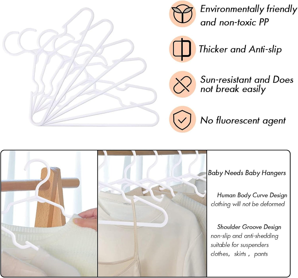 50 Pack White Kids Hangers 11.6 Inch - Baby Clothes Hangers for Toddler & Child, Durable Plastic Children's Hangers for Closet, Pants, Coats, Skirts (Non-Slip, Space-Saving)