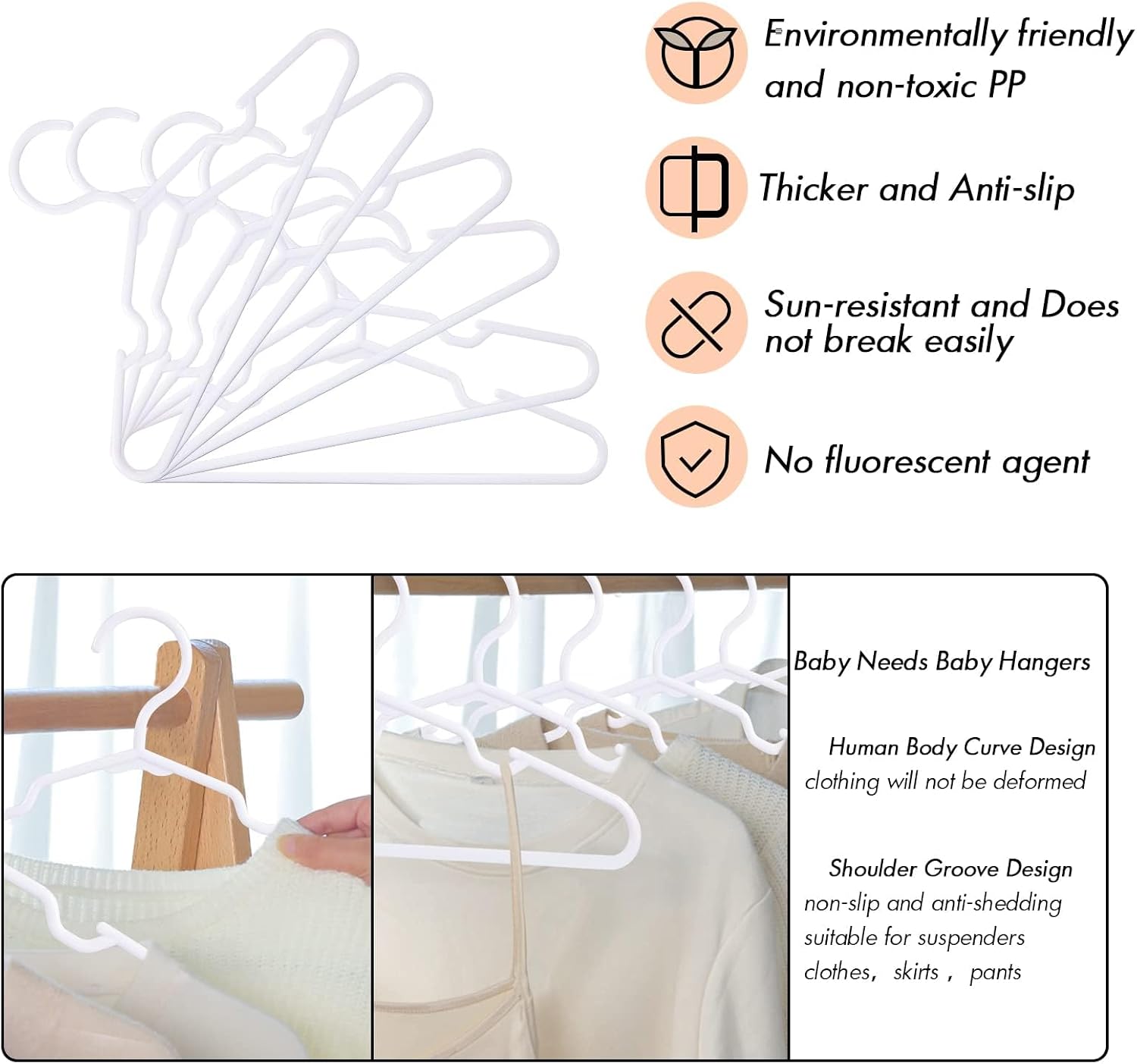 50 Pack White Kids Hangers 11.6 Inch - Baby Clothes Hangers for Toddler & Child, Durable Plastic Children's Hangers for Closet, Pants, Coats, Skirts (Non-Slip, Space-Saving)