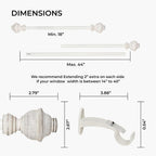 Deco Window Adjustable Curtain Rod for Windows 18 to 44 Inch Extendable Heavy Duty 3/4 Inch Iron Drapery Pole with Cambria Finials Wall Mounted French Door Farmhouse Curtain Rods (Pack of 2, White)