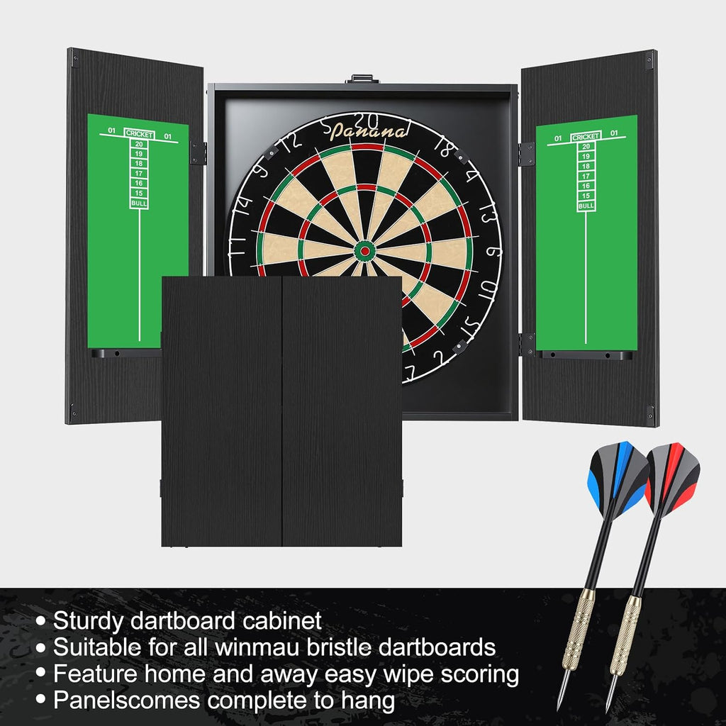 Panana Steel Tip Dartboard Cabinet Set with 6 Darts, 2 Sets of Flights, and Scoreboard Doors for Family Game Pub Target Board