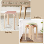POWERSTONE Wooden Stackable Stools Set of 4, 18" Square Backless Student Chairs w/Non-Slip Pads, Lightweight Stacking Stools for Kitchen, Classroom, Dining Room 330lb Capacity