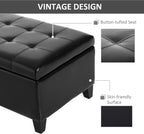 51inches Rectangular Tufted Faux Leather Storage Ottoman Black Stylish Luxury Contemporary Comfortable Durable Modern Elegant