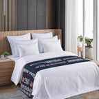 Navy Blue 4th of July Bed Runners for King Size Beds, Decorative Bed Throws for Foot of Beds, Luxury Bedding Protector Slipcover Independence Day Vintage Art Bedrunners & Scarves for Hotel, 102"x20"