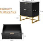 Black Nightstands Set of 2 Modern Night Stand Set 2 with 2 Drawers for Bedroom Bedside Night Tables with Gold Handles Side End Table with Gold Matel Legs