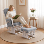 Boshen 5PCS Glider Rocker Replacement Cushions with Ottoman Cover, 3.5" Thick High Back Rocking Chair Cushion Set with Side Pockets for Indoor Nursery Glider Chair, Washable and Non Slip, Grsy