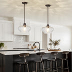 Pendant Lights Kitchen Island, Oil Rubbed Bronze Pendant Light Fixtures with 11" Clear Hammered Glass Shade, Modern Hanging Pendant Lights Fixture for Kitchen Island Dining Room Hallway Foyer Entryway
