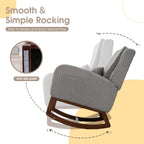 COCO DESIGN Corduroy Upholstered Rocking Chair for Nursery, Padded Seat & Back, Sturdy Wood Rockers for Living Room, Nursery, Bedroom Relaxation (Dark Grey)