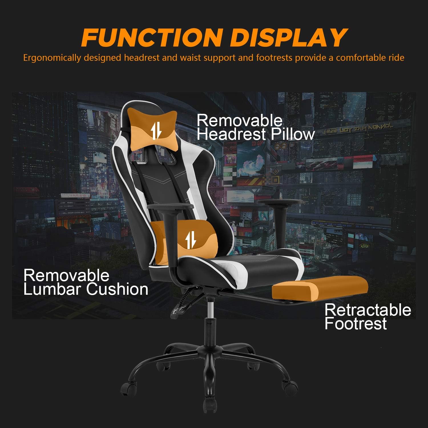 Ergonomic Mat for Hardwood Floor Back Support Massage Computer Chair, Black+White (PC Computer Gaming Chair)