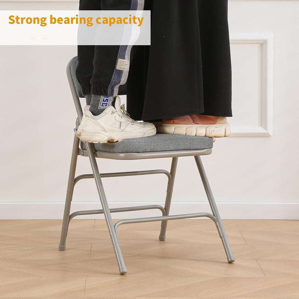 BOOSDEN Padded Folding Chair 2 Pack, Heavy Duty Fold Up Chair with Thick Cushion, Upholstered Fabric Seat, Comfy Foldable Chair, Metal Folding Dining Chair for Indoor Outdoor, Office, Home, Party,Grey