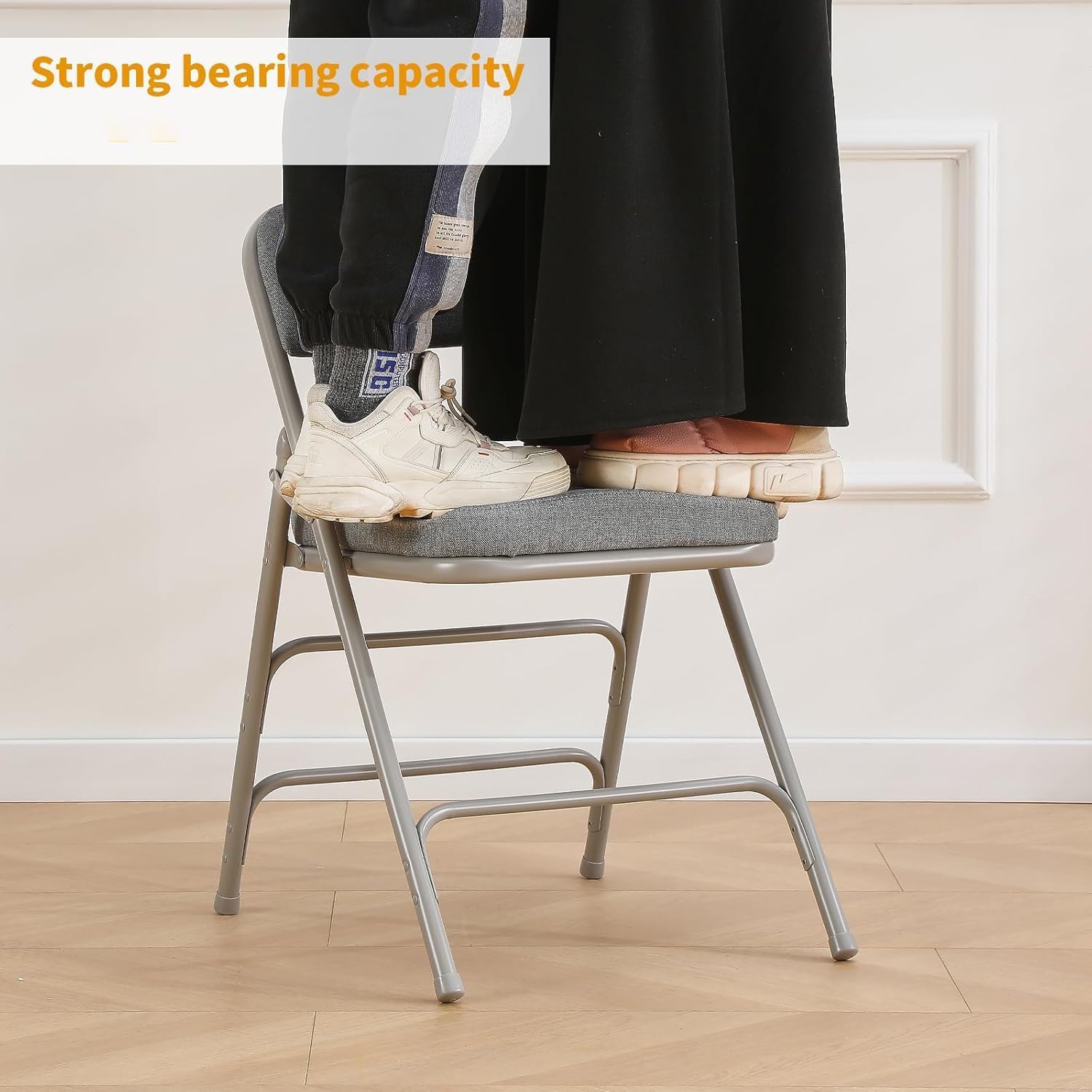 BOOSDEN Padded Folding Chair 2 Pack, Heavy Duty Fold Up Chair with Thick Cushion, Upholstered Fabric Seat, Comfy Foldable Chair, Metal Folding Dining Chair for Indoor Outdoor, Office, Home, Party,Grey