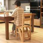 Wooden 3in1 Folding Step Stool Chair with Display Shelf Convertible Ladder for Home Library(B)