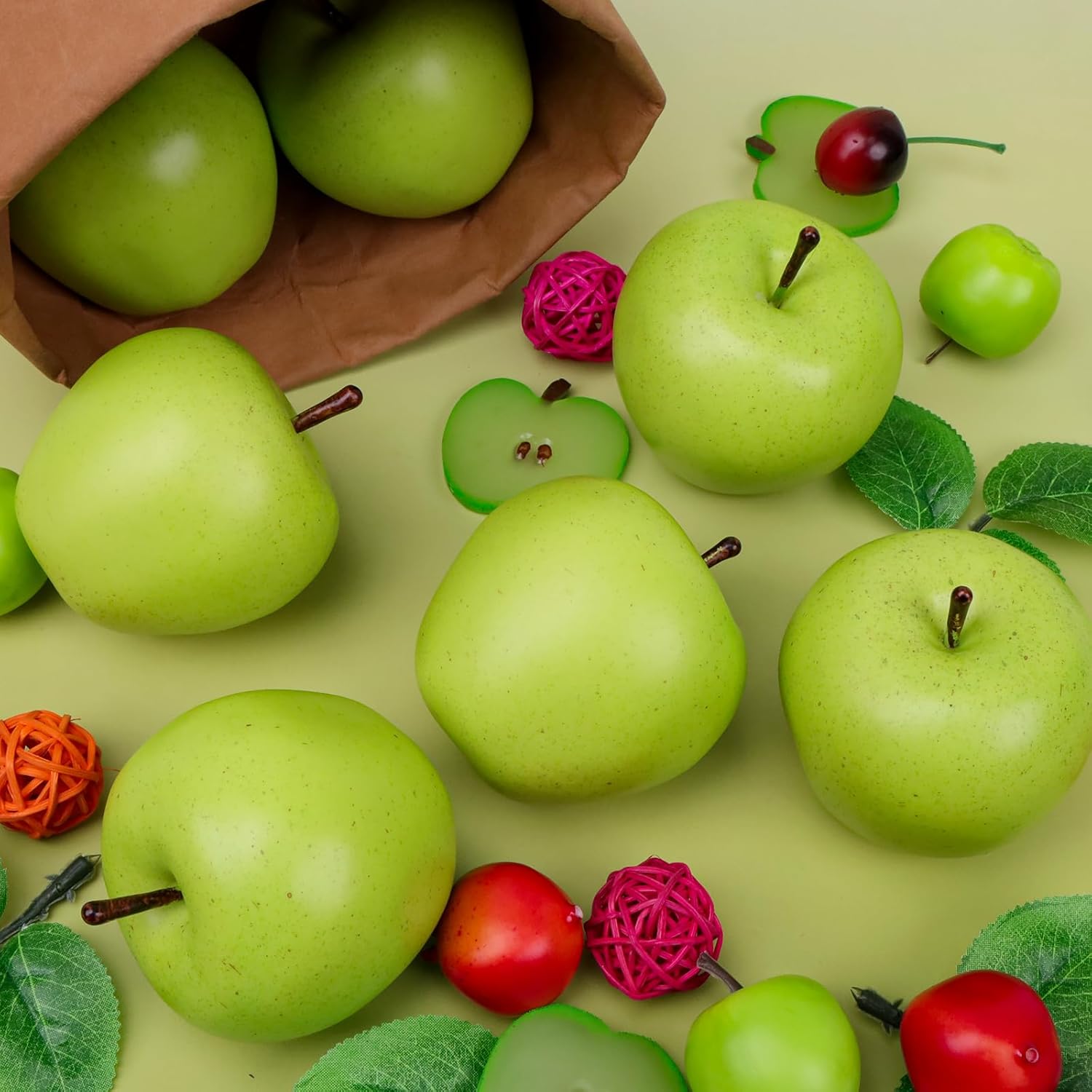 Gresorth 6pcs High Grade 7cm Size Fake Green Apple Decoration Artificial Realistic Fruit Simulation for Home Party Christmas Display