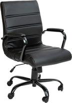 EMMA + OLIVER Mid-Back Black LeatherSoft Executive Swivel Office Chair with Black Frame/Arms