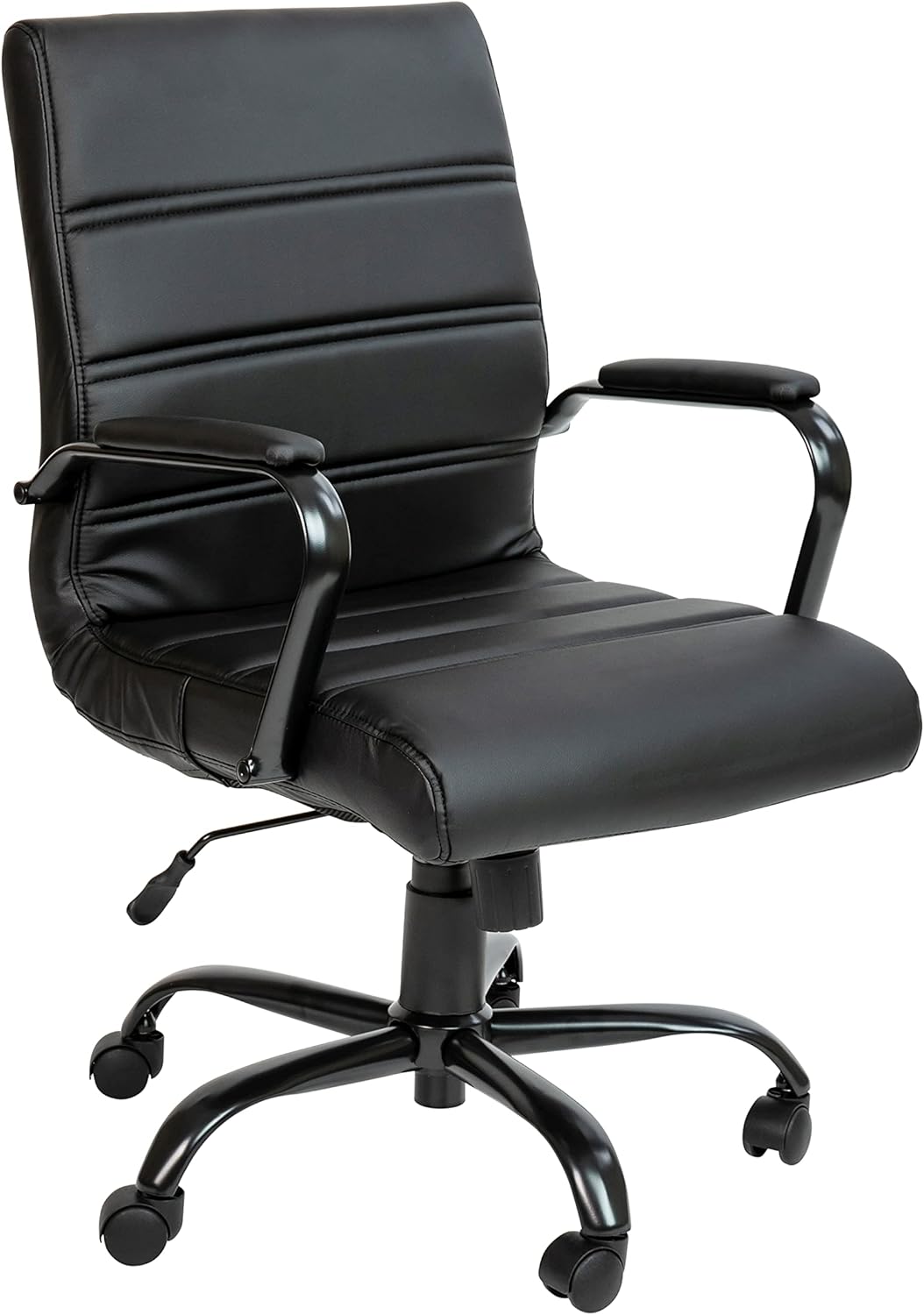 EMMA + OLIVER Mid-Back Black LeatherSoft Executive Swivel Office Chair with Black Frame/Arms