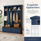 Farmhouse 4-in-1 Hall Tree with Storage Bench, Mudroom Coat Rack with 2 Drawers, Entryway Organizer with Hooks and Shelves, Blue, 55.9 Inch Wide