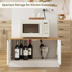 70.8" Farmhouse Kitchen Island with Charging Station, 3 Drawers & Cabinets, Large Small Combo Buffet Table with Adjustable Shelves, Butcher Block Countertop, Kitchen Dining Room, White