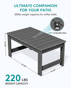SERWALL Outdoor Coffee Table with 1.69" Umbrella Hole, HDPE Patio Coffee Table for Outside, Rectangle, Gray
