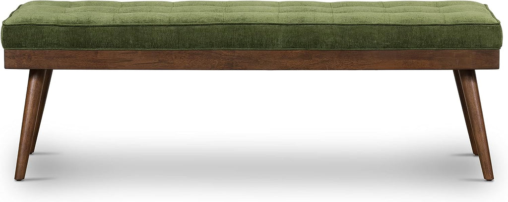 Poly & BARK Luca Fabric Bench – Tufted Upholstered Entryway or Bedroom Bench with Solid Wood Frame – Mid Century Inspired Seating in Fabric Green for Hallway, Living Room or End of Bed Use