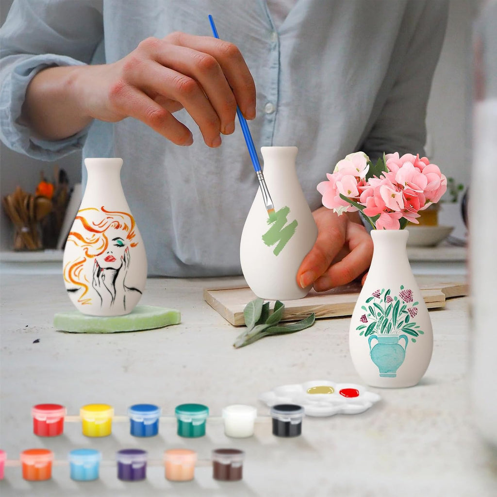 6 Set Ceramics to Paint Vase DIY Your Own Ceramic Vase Painting Decorating Kit for Christmas Holiday DIY Craft to Paint Unpainted Plaster Paintable Kit Art Craft Supply(Delicate)