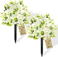 2 Pack Artificial Flowers Topiary Ball Tree, 21.7" Fake Plants with Ground Spike, UV-Resistant Faux Boxwood Shrub, Realistic Evergreen Bushes for Indoor/Outdoor Front Porch & Garden Decor (White)