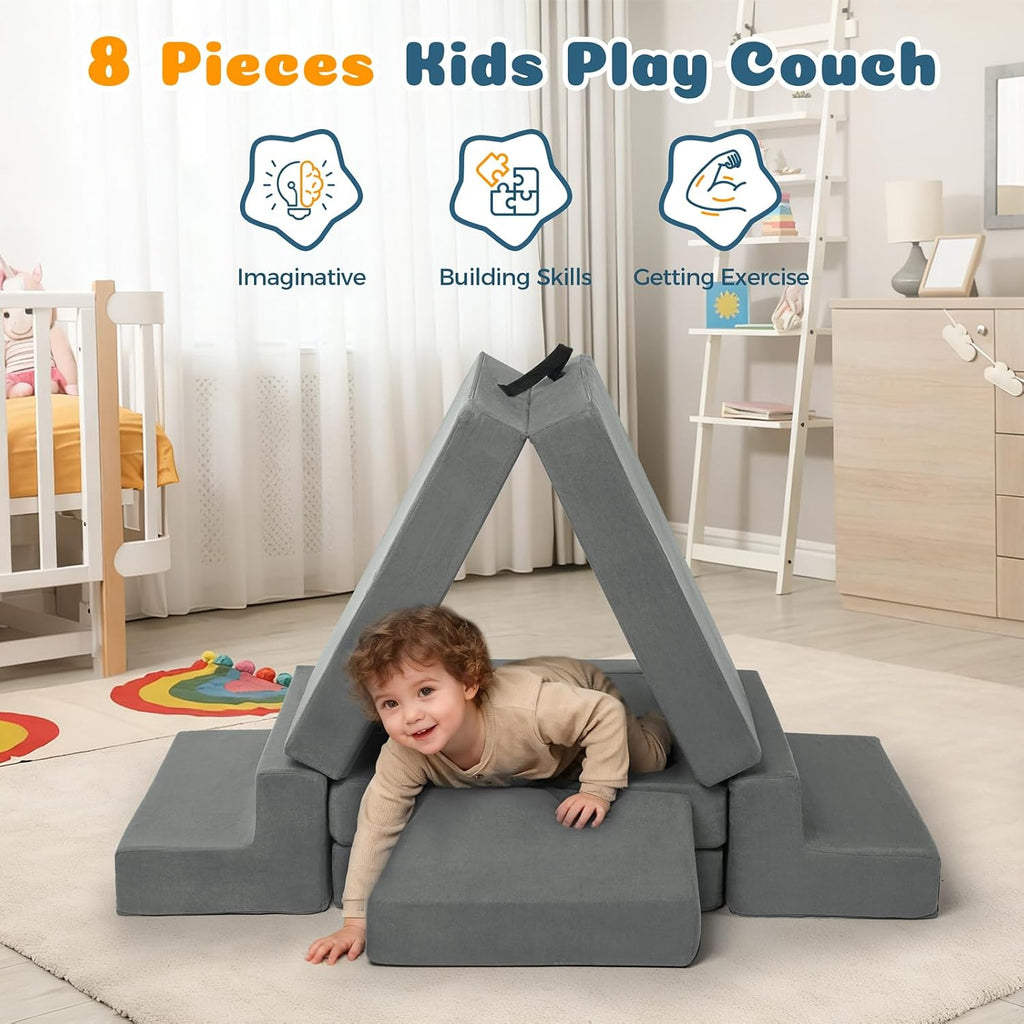 Modular Kids Play Couch, Toddler Sectional Sofa, Versatile Child Furniture for Playroom Bedroom, Convertible Foam and Floor Cushion for Boys and Girls