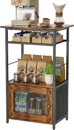 X-cosrack Coffee Bar Station, 3-Tier Small Coffee Stand Station with Storage, Farmhouse-Style Kitchen Microwave Stand Featuring 1-Door Cabinet for Living Room, Entryway, Kitchen