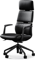 TOMU Executive Leather Office Chair, Top Grain Genuine Leather Executive Chair High Back with headrest, Adjustable Tilt & Height, Ergonomic Swivel Chair with Wheels (Black)