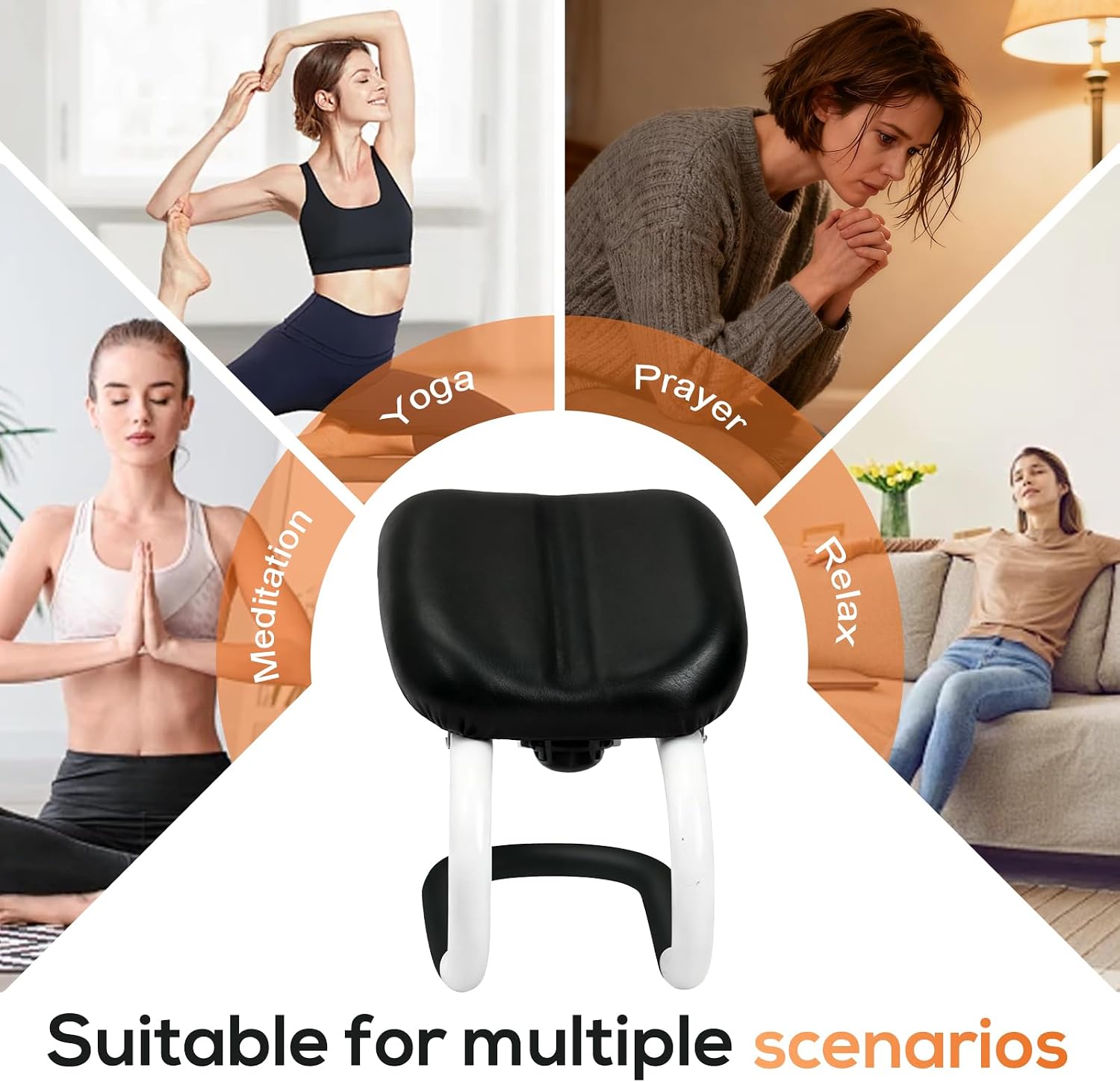 Meditation Bench with Adjustable Height, Foldable Metal Kneeling Chair, Portable Seiza Stool with Non-Slip Cushion, Ideal for Yoga, Prayer, and Extended Sitting Comfort