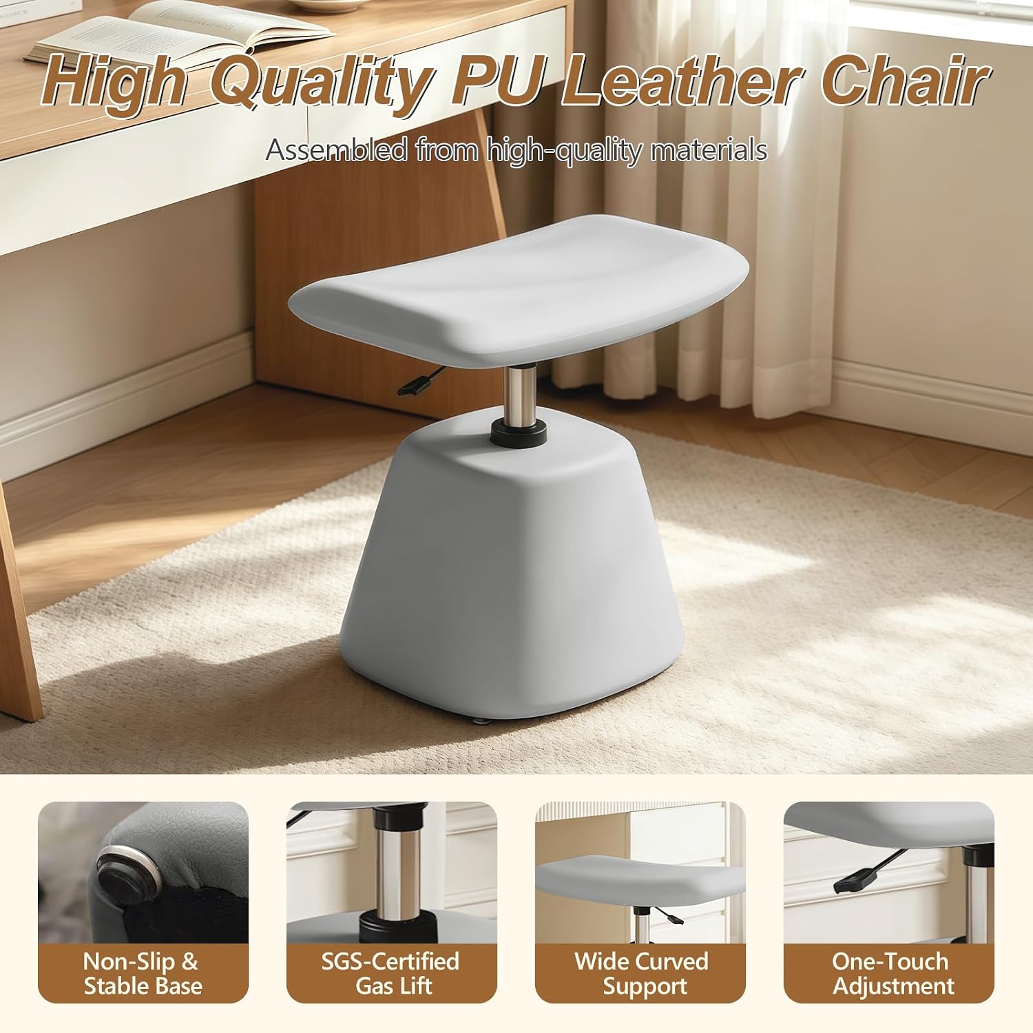 JPBSTO Small Ottoman Footrest, Modern Vanity Stool Chair Adjustable Height, Upholstered Ottoman with Soft Padded Seat Under Desk for Living Room, Vanity, Entryway, Bedroom (Gray, W-Ottoman)