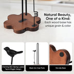 Wood Paper Towel Holder Countertop,Flower Shaped Wood Base with Decorative Spring-Loaded Iron Bird Accent,Dual Iron Rods,Non-Slip Pads,Stable for Kitchen,Dining Room&Home Decor