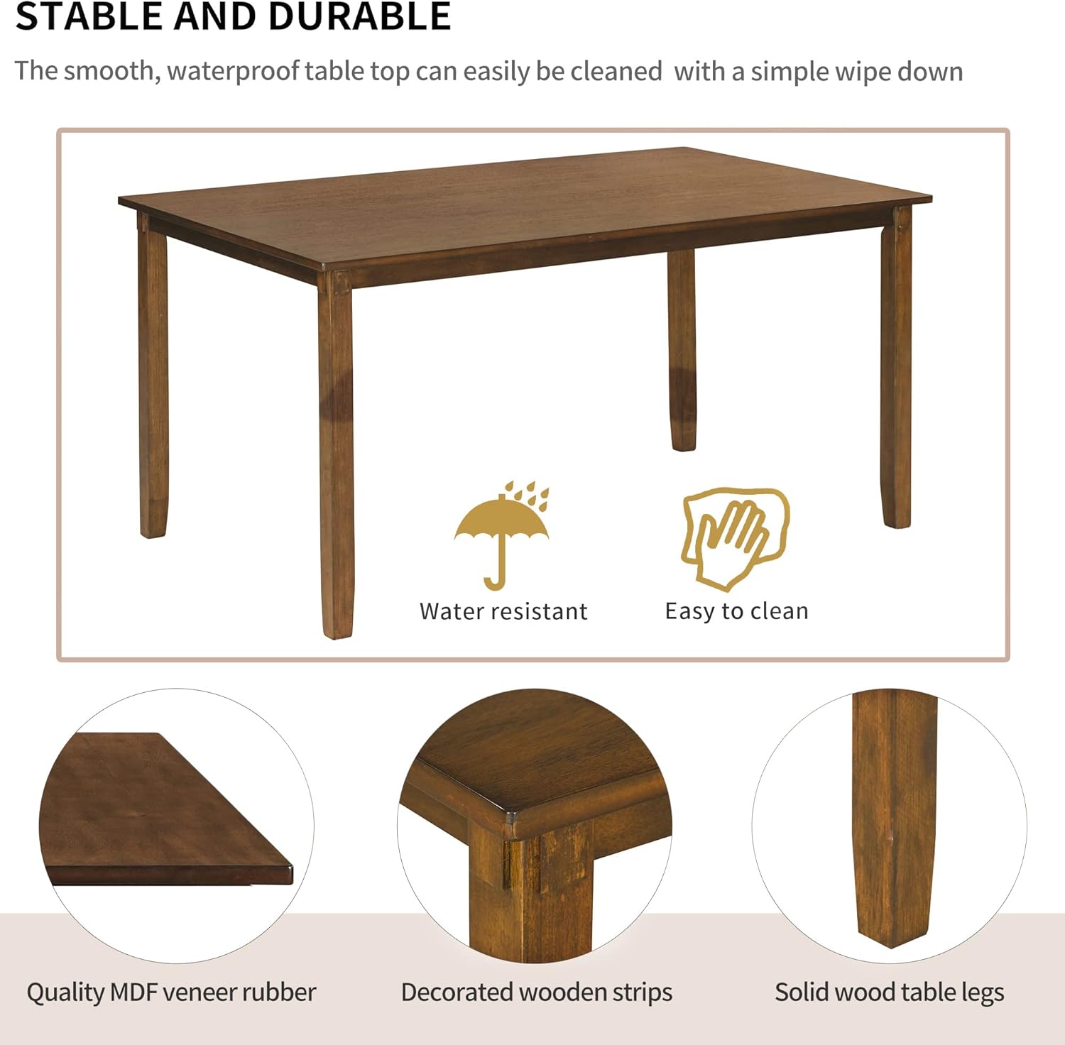 Merax 60" Farmhouse Dining Table Set for 6, Wooden Rectangular Dining Kitchen Table with 4 Fabric Chairs & Bench, 6-Piece Dining Room & Living Room Furniture, Natural Cherry