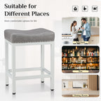 Sweetcrispy 24 Inch Bar Stools Set of 2, PU Leather Counter Height Stools | Upholstered Modern Saddle Barstools with Metal Base and Footrest for Home Bar, Small Apartment, Grey
