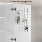 IRONCK 71" Kitchen Pantry Storage Cabinet with Storage Rack, Pegboard Doors, 4 Adjustable Shelves, Food Pantry Cabinet, Freestanding Tall Cupboard for Dining Room, Kitchen, White