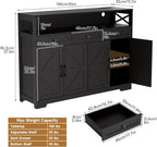 Sideboard Buffet Cabinet with Storage, 55" Kitchen Buffet Cabinet with Charging Station, Farmhouse Coffee Bar Station with Drawers and Doors, Credenza for Kitchen Living Room Entryway, Dark Brown